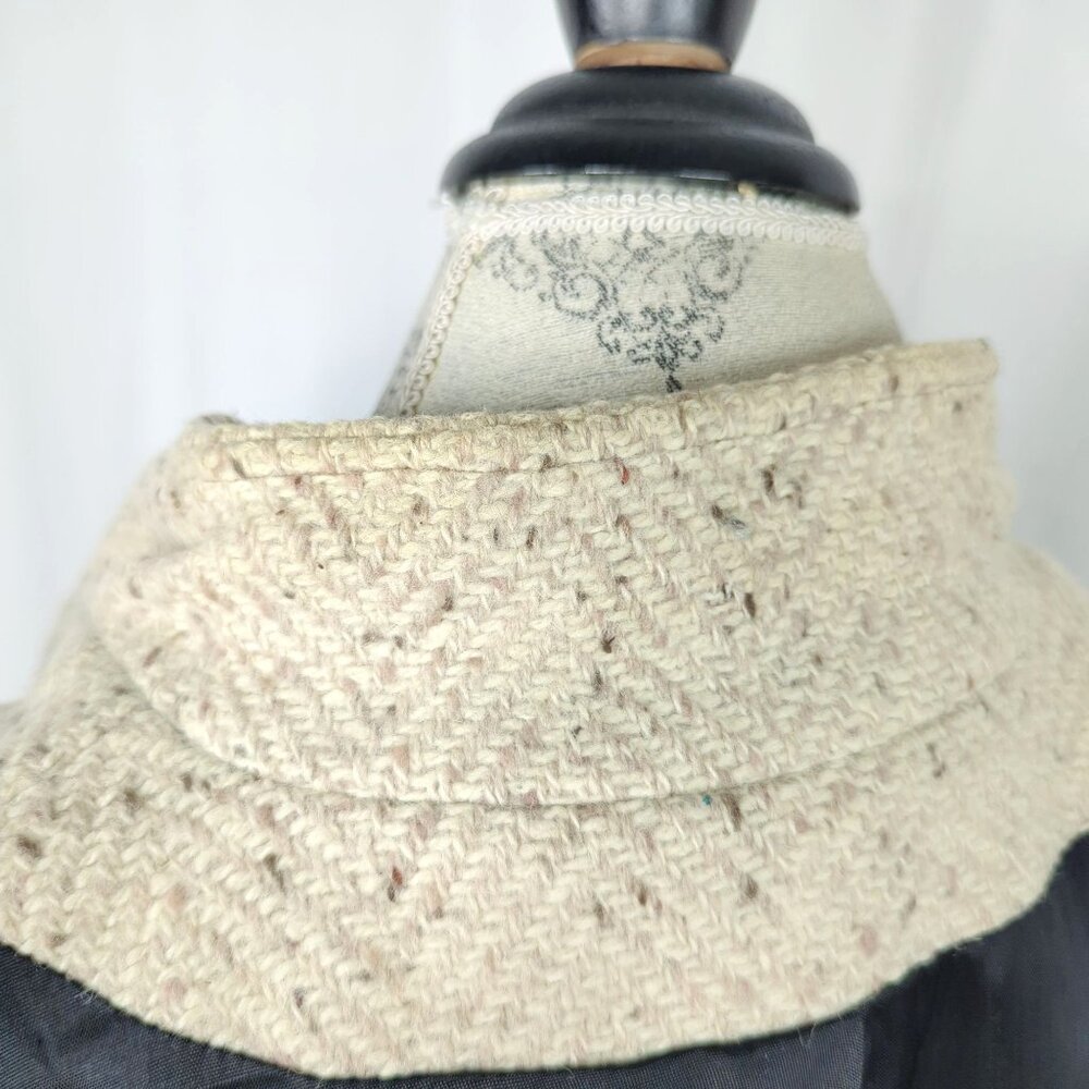 Vintage 80s Cream Tweed Pea Coat Medium PLC Wool Short Oatmeal - Picture 11 of 12